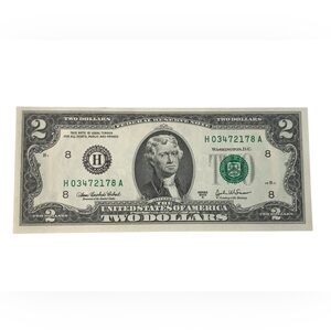 Two Dollar Bill with Green Seal Series 2003A H03472178A Serial Number